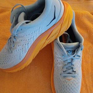 Hoka Light Blue and Orange Sneakers
